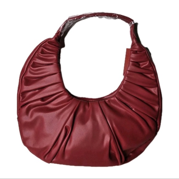 Badgley Mischka Red Ruched Leather Hobo - Picture 2 of 10